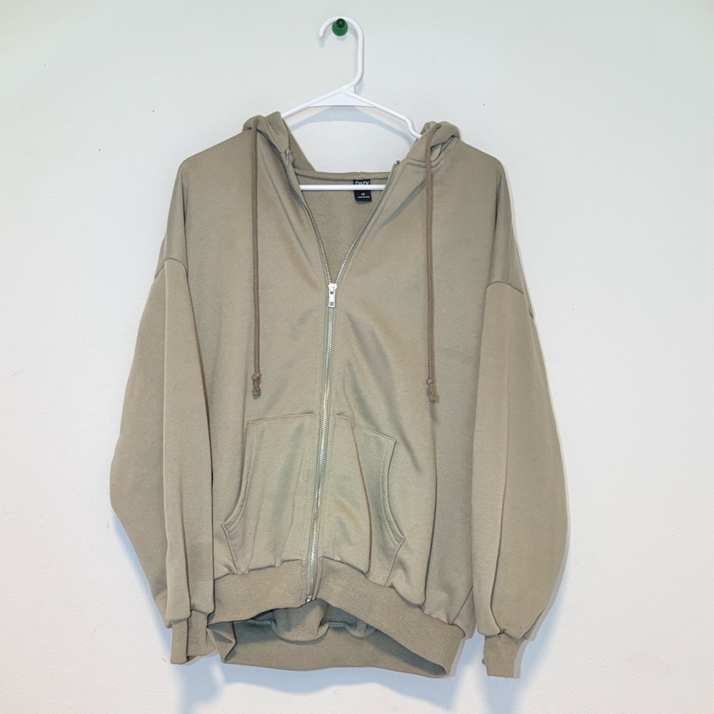 Oversized Full Zip Hoodie Sweatshirt Olive Tan